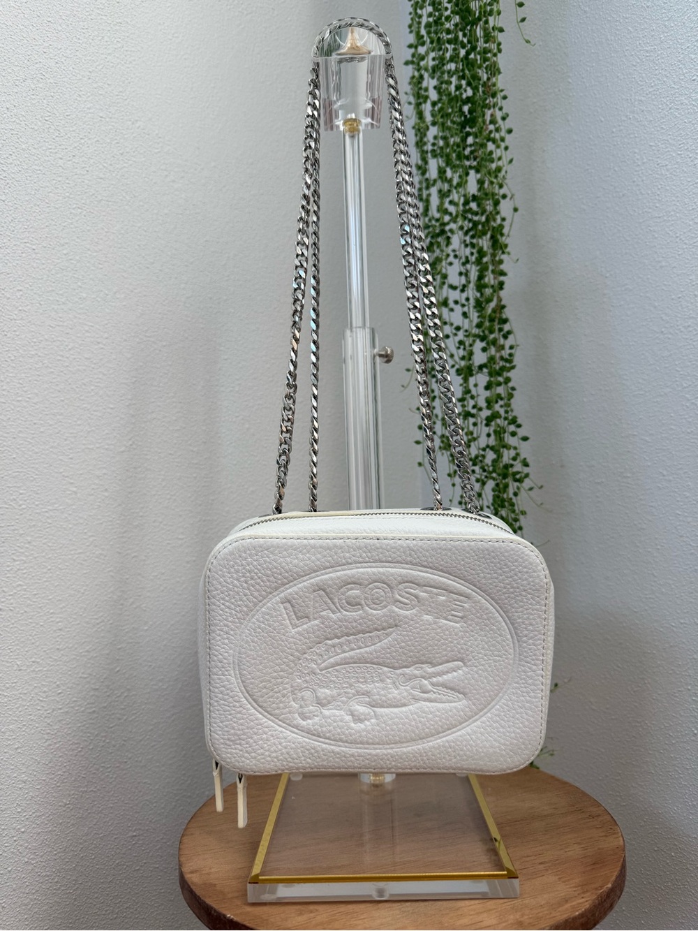 Lacoste Croco Crew Chain Shoulder Bag in White
